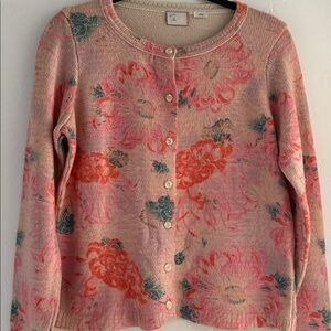Anthropologie Postmark Devon Floral Large Pink Cardigan Preppy Grandpa Core Boho